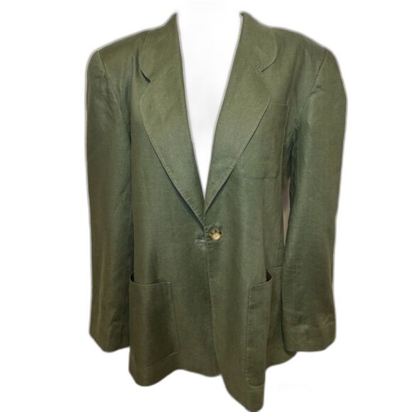 Talbots Green Linen Blazer Women’s Lightweight Tailored Jacket - Picture 2 of 5